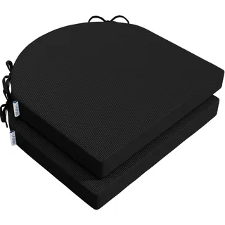 PRIMEPATIO Stuhlkissen 45x45x5cm (2er-Set) Schwarz - Hochdichter Schaumstoff Indoor/Outdoor für Küche, Esszimmer, Garten - Mit Fixierbändern & Waschbarem Bezug