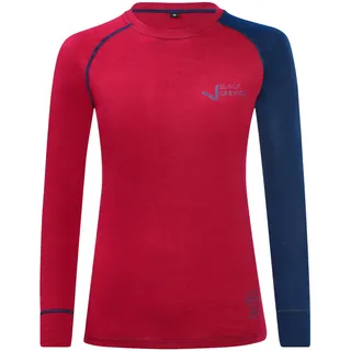 Black Crevice Damen Langarmshirt aus Merino Wolle in 42 - Blood red/Steel Blue I Funktionsshirt atmungsaktiv I Funktionsunterwäsche I Base Layer I Long Sleeve I Skiunterwäsche
