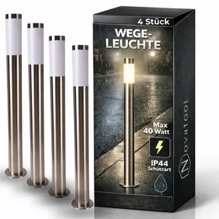 Novatool 4x Wegeleuchte I 110 cm I Edelstahl I IP44 I E27 Sockel I Wegebeleuchtung aussen Aussenleuchten Garten Standleuchte Terassenleuchte Gartenleuchte stehend Terrassenlampe