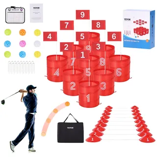 Vevor Golfspiel für Garten, 9-Loch-Golfplatz, Übungsspiele für Golf im Eimer, Golf-Chipping-Spiel für Familie, Erwachsene & Kinder, tragbares Outdoor-Golfspiel für Rasen, Hof, Camping, Park, Strand