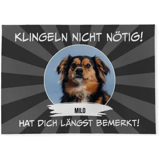 Fußmatte personalisiert mit Foto und Text - Geschenkidee für Familie, Haustierbesitzer, zum Einzug - Türvorleger mit Bild und Text Bedruckt Klingeln Nicht nötig 70 x 50 cm