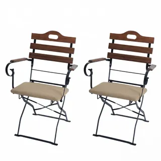 Mendler Biergartenstuhl HWC-J40 Klappstuhl 2er-Set  hellbraun/gelb