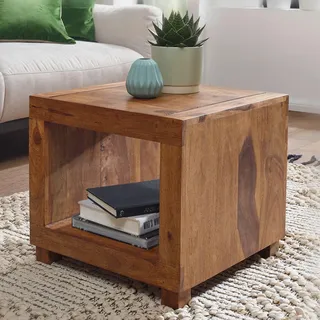 FineBuy Sheesham Massiv-Holz Couchtisch 50 x 50 cm Wohnzimmer-Tisch dunkel-braun Landhaus-Stil Beistelltisch Natur-Produkt Echtholz Unikat quadratisch - Braun