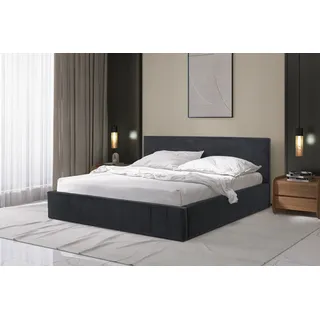 Curacao Polsterbett 180x200cm mit Lattenrost und Stauraum, hydraulisches Federbett, Samt-Polsterbett, Doppelbett, Funktionsbett, grau. - Grau