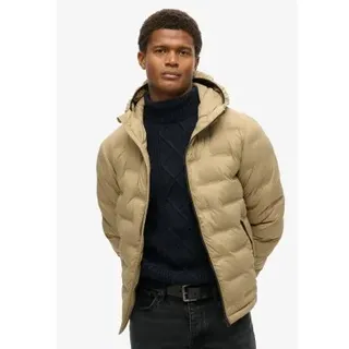 Superdry für Herren. M5012045A Beigefarbener Steppmantel mit Kapuze (XL), Lässig, Recyceltes Polyester, Nachhaltig