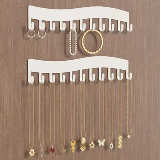 Josmimic Wand-Halsketten-Organizer-Halter: Wandmontage, Schmuck-Hänge-Aufbewahrung, Halsketten, Präsentationshalter, weiß