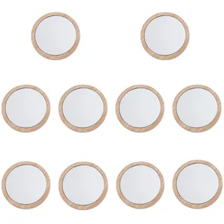 Bustlwor 10 Stück Handspiegel Kleiner Tragbarer Runder Schminkspiegel, Kleiner Holz Handspiegel, für TäGlicher Gebrauch (Holzfarbe)
