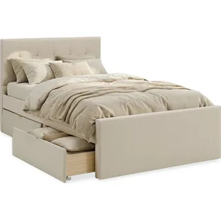 Homestyle4u Polsterbett 120x200 Beige Doppelbett Bettgestell 2 Schubladen - Beige