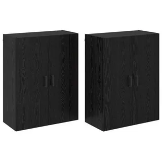 Wandregal, 69,5 x 34 x 90 cm - 2-teiliges Set, Schwarz, Eiche, Wandregale - Aus robustem Hartholz