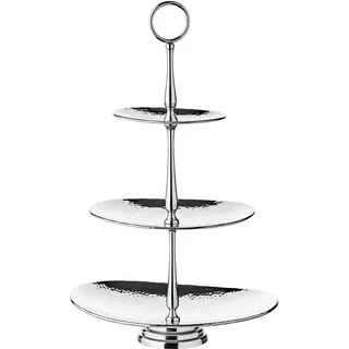 EDZARD Etagere Gulf mit 3 Ebenen, oval, Edelstahl gehämmert hochglanzpoliert, Höhe 49 cm