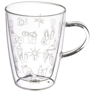 Gräwe Thermotasse 0,3 Liter - doppelwandiges Henkel-Glas mit Sommer-Motiven