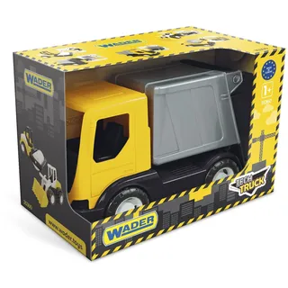 Wader 35361 - Tech Truck Müllwagen, stabiler LKW mit Container und beweglicher Mülltonne, ca. 26 x 14,5 x 19 cm groß, gelb, ab 12 Monaten, ideal als Geschenk für kreatives Spielen