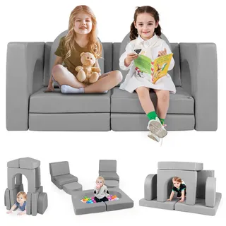 Costway Kindersofa 60cm Grau , Textil , 72x60x142 cm , Babymöbel & Kindermöbel, Kinderzimmer & Jugendzimmer