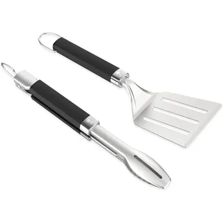 Weber tragbares Grillwerkzeugset (2-teilig) - besteht aus Grillzange und Wender, sühlmaschinen geeignet - Silber - Schwarz (3400213)
