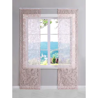 ESLIR Schiebegardinen Ausbrenner Flächenvorhänge Set 2er Voile Rosa 57x145 | Schiebevorhang mit Klettband, Gardinen für Schienensystem, mit Klettschiene, Vorhang Transparent, Gardinenschals, 2 Stück
