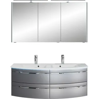 Saphir »Badezimmer-Set 133,2 cm breit, inkl. Türdämpfer, 3 Türen, 4 Schubladen«, (Set, 2 St.), Serie 7045 2-teilig Mineralmarmor-Doppelwaschtisch, LED-Spiegelschrank