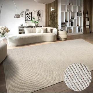 Villeroy & Boch Wollteppich Francois - Natur Wohnzimmerteppich - Handgewebt & Natürlich - Boho Teppich Wolle für Wohnzimmer, Schlafzimmer, Esszimmer, Flur, Küche – Natur Weiß, 120x170cm