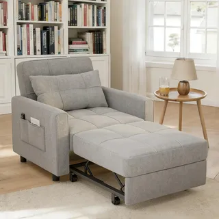 Bealife 3-in-1 Schlafsessel AR22 mit Liegefunktion - Ausziehbarer Relaxsessel mit Armlehnen & Seitentasche - Maße 191x68x44cm (LxBxH) -Hellgrau - Hellgrau