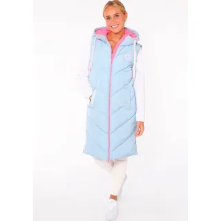 Steppweste ZWILLINGSHERZ "Strandglück", Damen, Gr. M, blau (hellblau), Steppware, Obermaterial: 100% Polyester, normal knielang, ohne Ausschnitt, Westen Steppweste, Doppel-Zipper, Kontrastdetails, Eingrifftaschen, modisch, knielang