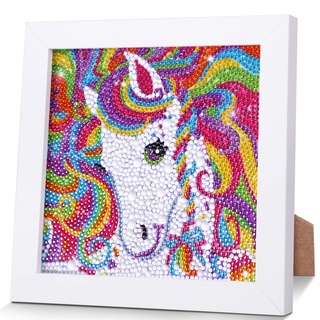 AmzKoi Diamond Painting Mit Holzrahmen, 5D DIY Set Full Pferd Mosaikherstellung für Kinder Mädchen, Erwachsene, Diamant Bilder Arts Craft für Home Wand Decor 18x18 cm