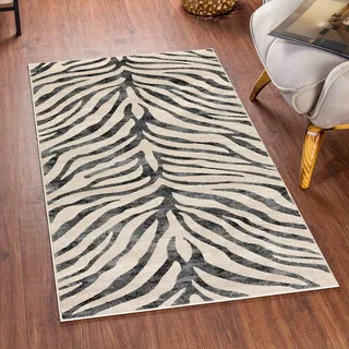 Teppich LIVABLISS "LUANDA", grau, B:80cm H:11mm L:150cm, Kunstfaser, Teppiche, Teppich, Skandinavischer Teppich, Boho Wohnzimmerteppich/Läufer im Zebra Muster