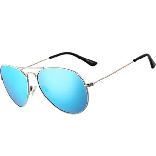 ROCF ROSSINI Polarisierte Pilotenbrille Damen Verspiegelt Piloten Sonnenbrille Herren Retro-Brillen Unisex UV400 Schutz mit Box(Gold/Ice blue)