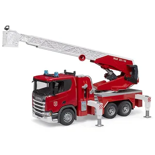 Bruder 03591 - Feuerwehrfahrzeug mit Drehleiter, Wasserpumpe, Licht & Sound rot 1:16