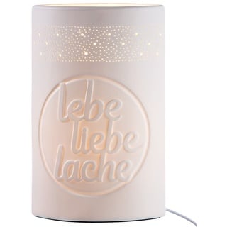 Gilde Lampe - Tischlampe Ellipse lebe liebe lache - Dekoration Wohnzimmer - Geschenk weiß Höhe 28,5 cm