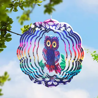 Leisuremix 3D Windspiele für Draußen hängend, 30 cm Windspiel Garten wetterfest Edelstahl Gartendekoration Fensterdeko Eule