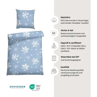SCHIESSER Skadi Schneeflocken Blau 155 x 220 cm + 2 x 80 x 80 cm