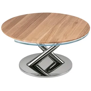 Naos Couchtisch , Klar, Eichefarben, Chromfarben , Holz, Metall, Glas , Eiche , furniert , Sockel , 80x40x80-128 cm , Holzmöbel, Holztische, Wohnzimmertische Holz, Couchtische Holz