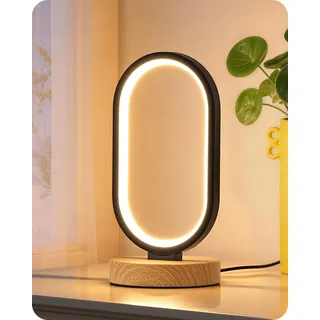EDISHINE LED Nachttischlampe, Touch-Dimmer, 3 Farbtemperaturen, Holzoptik | Speicherfunktion, 3000K/4000K/6500K, Metallsockel mit Holzmaserung, 12W für Schlafzimmer, Wohnzimmer, Büro