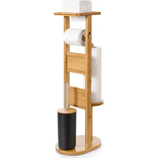 Yorbay Stand WC-Garnitur aus Bambus, mit Toilettenpapierhalter und WC-Bürstenhalter/Smartphone Ablage/Toilettenbürste/Klorollenhalter (Natur)