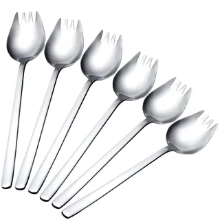 304 Edelstahl Löffelgabel 2 in 1 Multifunktion Löffel Gabel 7,3 Zoll Langer Griff Salatgabeln Dessertlöffel für Zuhause Camping Reisen 6 Stück (Silber)