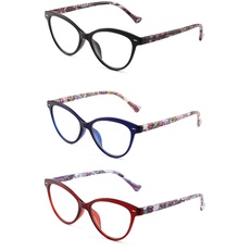 JM 3 Pack Mode Designer Katzenauge Lesebrille Federscharnier Brillen für Leser Damen +3.0 Mischfarbe