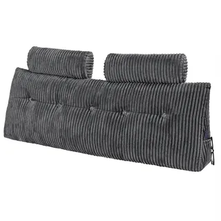 Vevor Kopfteilkissen Keilkopfteilkissen Keilkissen (Queen Size) mit 2 Seitentaschen & 2 Kopfstützen, Bettkeilkissen mit waschbarem Flanelltuch, zum Lesen Spielen Arbeiten Grau (1510 x 205 x 530 mm)