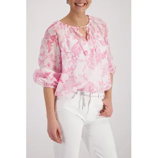 Langarmbluse MONARI "Bluse Blumendruck allover", Damen, Gr. 46, rosa gem, Web, Obermaterial: 100% Baumwolle, gemustert, regular fit taillenlang, Rundhals, eingesetzt elastischer Bund, Blusen Langarmbluse, Regular fit mit Blumenmuster