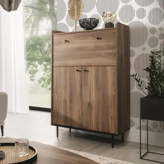 Kommode mit Bar Nero KB90, Stilvoll Highboard, Wohnzimmerschrank, Braunfarbene Sideboard (Farbe: Brandy Castello) - Braun