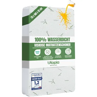 Utopia Bedding Matratzenschoner 70 x 140 x 15 cm Wasserdicht, Viskose Premium Matratzenauflage, Oeko-Tex Zertifiziert, Atmungsaktive, Matratzenschutz, Rundum Elastisch