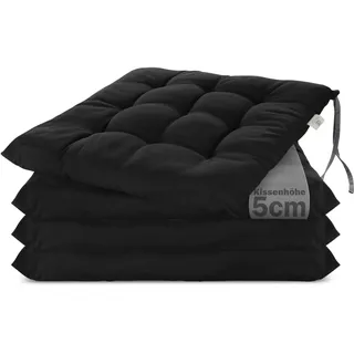 Brandsseller 4er Set Stuhlkissen 40x40 cm Sitzkissen Polster Stuhlauflage mit Haltebändern Dekokissen für Indoor Outdoor gesteppt - Schwarz