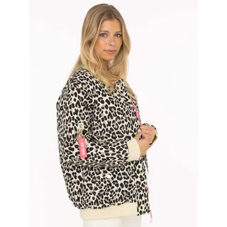 Bomberjacke ZWILLINGSHERZ "Wild Heart", Damen, Gr. L, beige, Web, Obermaterial: 100% Polyester, gemustert, mehrfarbig, lässig geschnitten Po-bedeckend, ohne Ausschnitt, Rippbündchen, Jacken Bomberjacke, Oversize-überschnittene Schulter, Leomuster, verdeckter Reißverschluss, Topseller