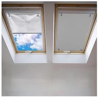 Johgee Dachfenster Rollo Thermo Sonnenschutz 43x96cm, Grau Vorhänge | Verdunkelungsrollo für Velux Fenster Verdunklungsstoff für Roto, ohne Bohren mit Saugnäpfen, Silberne Wärmeschutzbeschichtung
