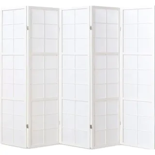 Homestyle4u Paravent 5-tlg. 220/175 cm Weiß Shoji , Holz , 220x175x2 cm , Wohnzimmer, Raumteiler, Paravents