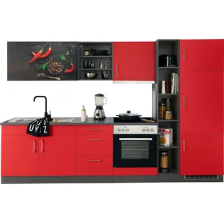 KOCHSTATION Küchenzeile »KS-Paris – Küchen mit einzigartigen Fotomotiven auf den Fronten« Breite 300 cm, wahlweise mit E-Geräten, mit Motivdruck, rot