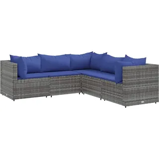 vidaXL 5-tlg. Garten-Lounge-Set mit Kissen Grau Poly Rattan - Grau