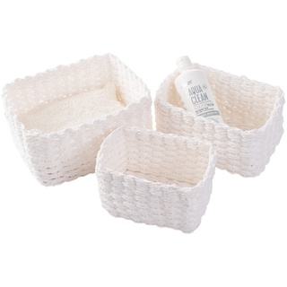 Aufbewahrungskorb, 3er Set aus Korb Geflochten Aufbewahrungskörbe, Aufbewahrungsboxen für Accessoires Schminke, Badezimmer Organizer, Wickeltisch Organizer, Kleiner Korb bathroom storage baskets(Weiß)