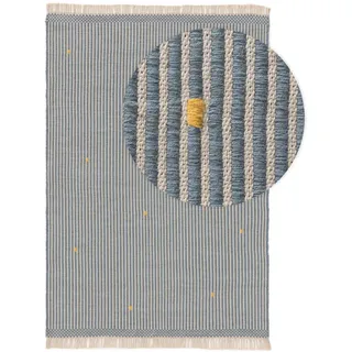 benuta Kinderteppich Bruno Blau 150x220 cm , Textil , Gestreift , Rechteckig , 150x220 cm , Care & Fair, Handmade in India , für Fußbodenheizung geeignet , Teppiche und Böden, Teppiche, Kinderteppiche