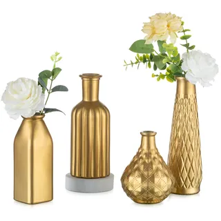 NUPTIO Gläser Vase Kleine Gold: 4er Set Vasen Blumen Tischdeko Hochzeitsdeko Hochzeit Centerpiece Dekogläser Vintage Kristall Deko Wohnzimmer Aesthetic Room Home Decor