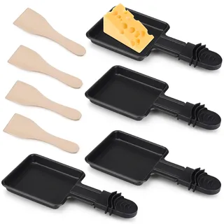 Mini-Raclette-Pfannen, 4-teilig, Schälchen mit Antihaftbeschichtung, Mini-Rakel-Set für geschmolzenen Käse, Spiegelei, mit 4 Holzschaufeln