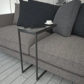 Hanah Home Industrial Side Table with Wheeled Metal Legs, Black & White, 46 x 62 x 26 cm | 100% Melamine Coated Particle Board, 18 mm Thick | Stylish & Functional
